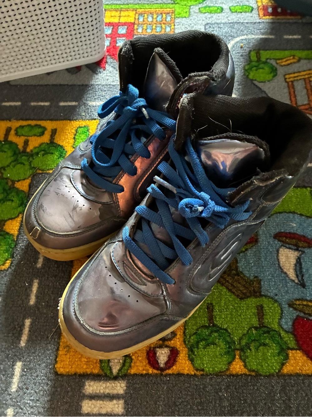Skechers Iridescent Blue High-Top Sneakers with Blue Laces - Picture 2 of 2